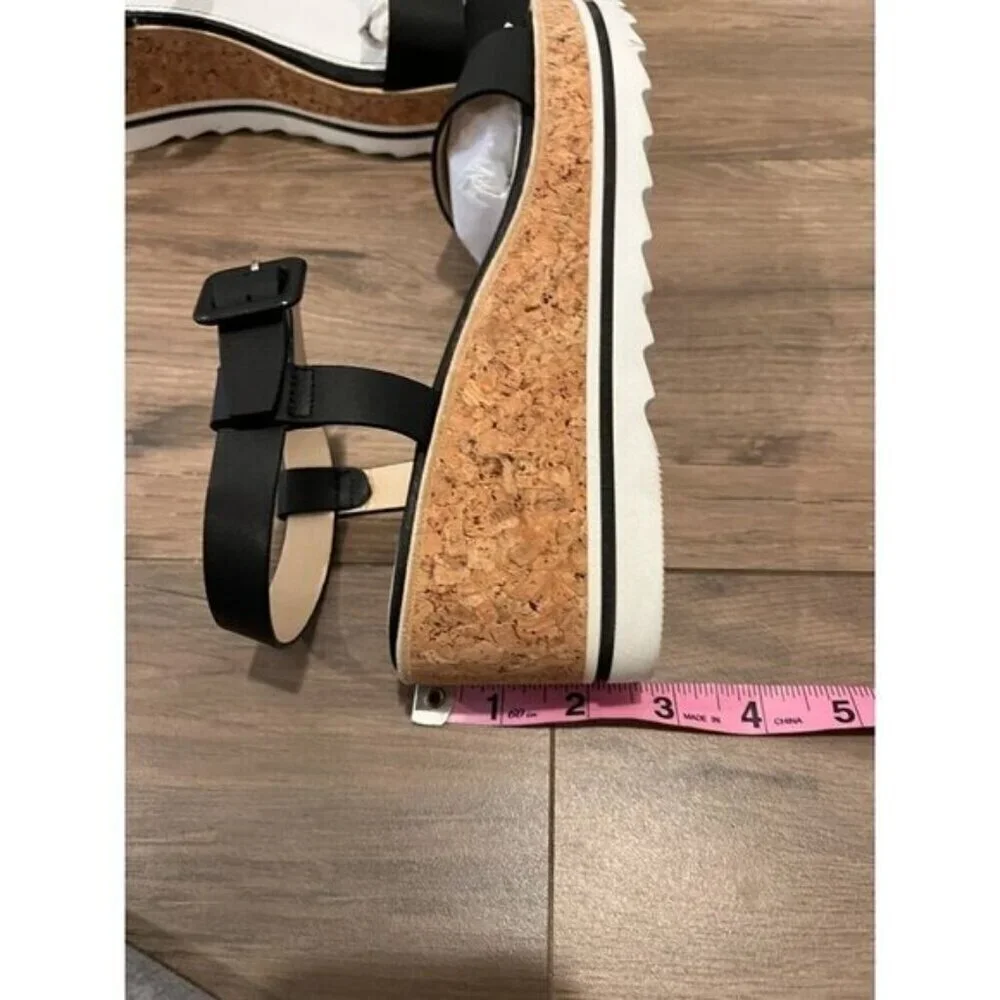 NWT Anthropologie Jon Josef Black Leather Cork Wedge Sandals Size 9